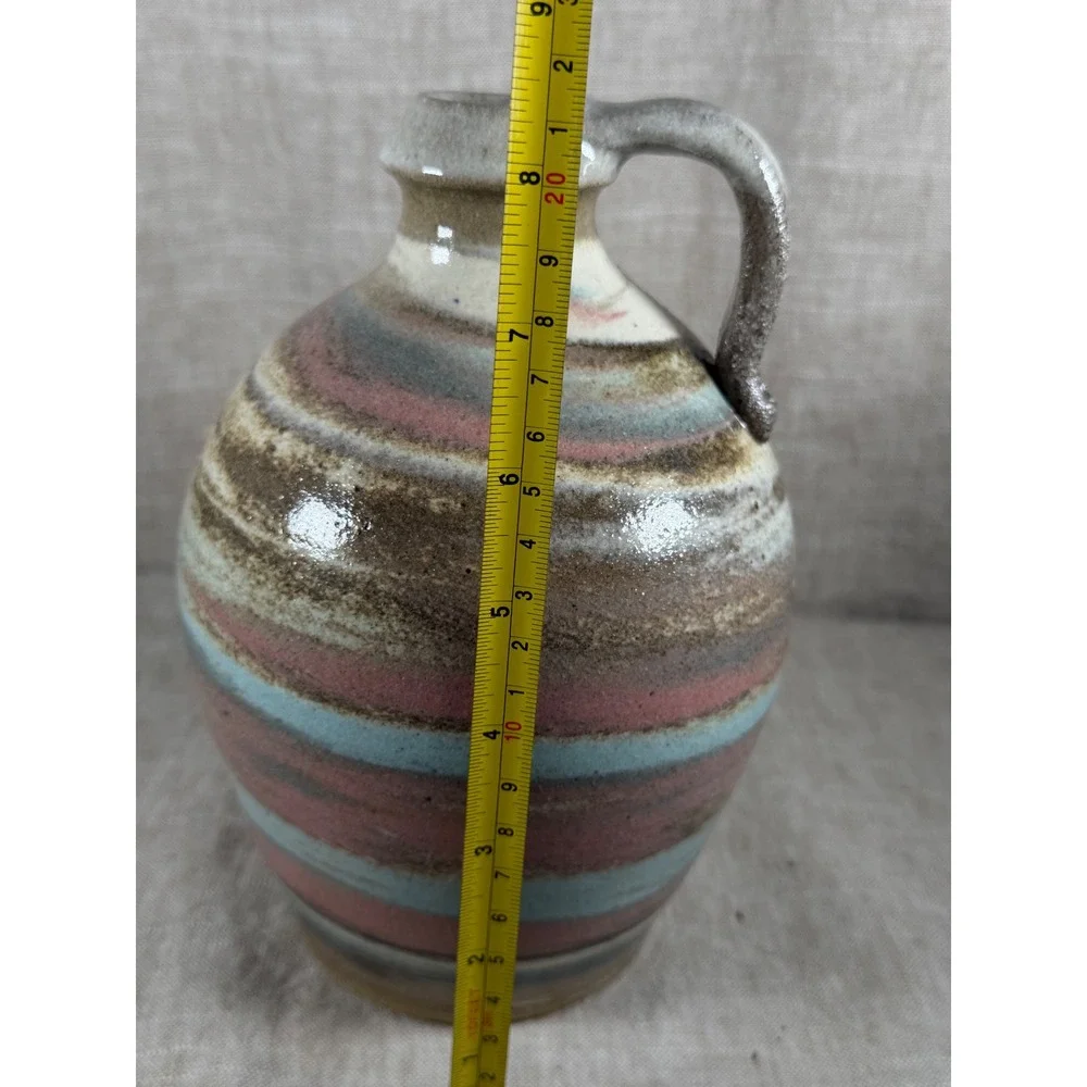 Studio Pottery Jug Good Vintage Sedona AZ Signed Stoneware Multi Color Swirl 8